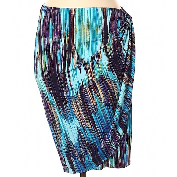 Josie NatoriBlue Abstract Faux Wrap Skirt